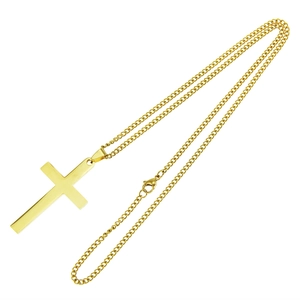 Collier pendentif croix dorée en acier inoxydable avec chaîne gourmette pour hommes