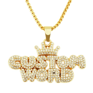 Hip Hop Legierung Krone Buchstabe Anhänger Halskette Strass Schmuck Für Club Party Unisex Pulloverkette Accessoire