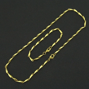 Minimalist gold plated bamboo link necklace and bracelet jewelry set with lobster clasps
