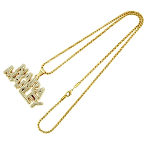 Golden hip hop Marly letter necklace with iced-out crystals and square link chain