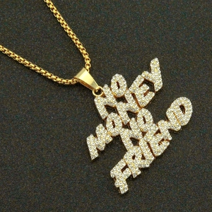 Pendentif Hip-Hop Money Over Friend glacé avec strass et chaîne en or brillant