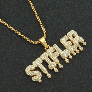 Hip hop style gold stellar pendant necklace with iced out crystals and dripping design