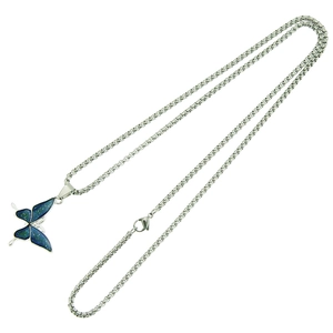Minimalist stainless steel necklace featuring a blue-green color-changing butterfly pendant