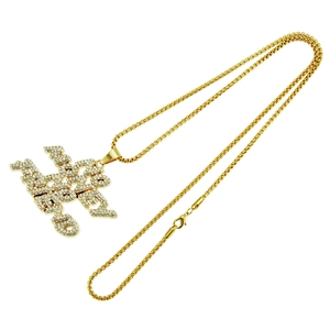Collier hip-hop pendentif Lucky Money avec strass étincelants en finition dorée