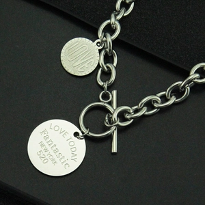 Collier Harajuku hiphop en acier inoxydable avec pendentifs ronds et fermoir OT