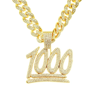 Hip Hop Men Iced Out Number 1000 Pendant Necklace Alloy Rhinestone Cuban Link Chain Streetwear Jewelry Gold Silver Tone