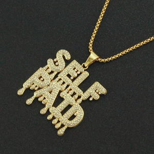 Collana hip hop dorata con ciondolo a lettere SELF PAID con strass scintillanti stile iced out