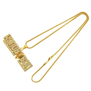 Collana hip hop oro con ciondolo lettere ROCK ROLL ghiacciate e icona microfono