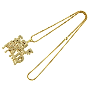 Collana hip hop dorata con pendente SELF PAID zirconato e catena a maglia veneziana