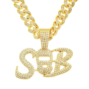 Hip Hop Iced Out Letter Pendant Necklace For Men Gold Silver Plated Alloy Rhinestone Cuban Link Chain Fashion Jewelry