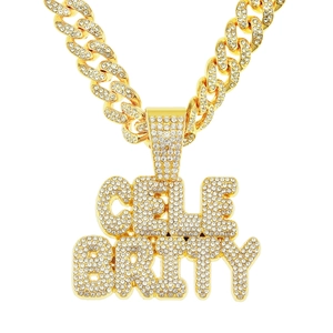 Hip Hop Iced Out Celebrity Letter Pendant Necklace For Men Alloy Cuban Link Chain Rhinestone Streetwear Jewelry Gift