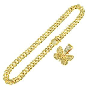 Hip hop gold Cuban link chain with luxury iced out butterfly pendant for men