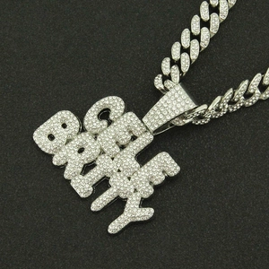 Hip-hop silver Cuban chain with iced out GET MONEY letter pendant for men and street style