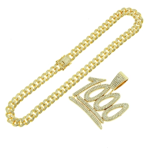 Hip hop gold plated Cuban chain necklace with iced out number 100 pendant for men