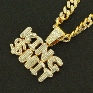 Hip-hop king shit letter pendant with full iced out crystal cuban link chain for men