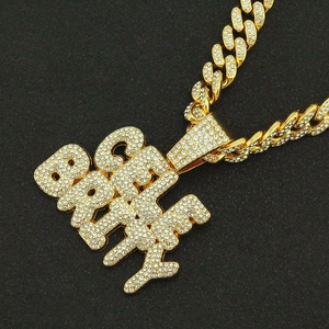 Men's hip hop gold Cuban chain necklace with iced out CITY BOY letter pendant