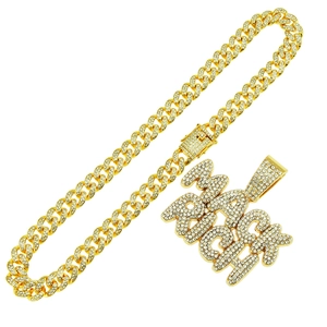 Chaîne cubaine dorée avec pendentif lettre MADE RICH pour un style hip hop chic