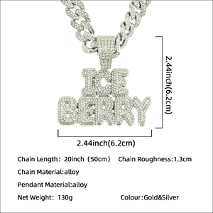 Détails du pendentif Ice Berry serti et de la chaîne cubaine de 13mm avec dimensions