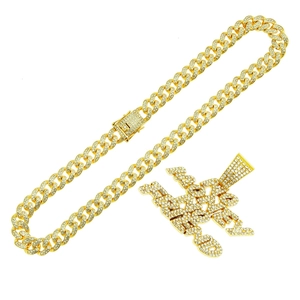 Iced out hip hop MONEY pendant cuban link necklace set with sparkling rhinestones