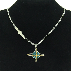 Planet Anhänger Halskette mit Sailor Neptune Tag und blauen Kristallen im Punk-Stil
