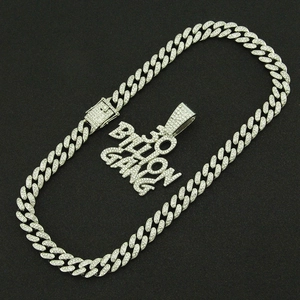 Chaîne cubaine en argent hip hop avec pendentif lettre diamant 30 BILLION GANG