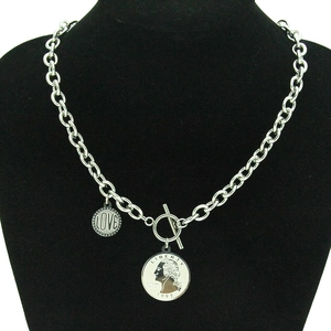 Collier chaîne Harajuku en acier inoxydable avec fermoir en T et pendentifs de pièces