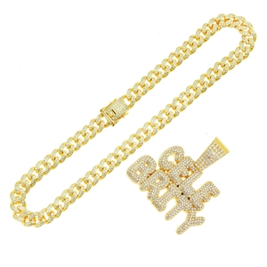 Hip-hop gold plated Cuban link chain with iced out CELEBRITY letter pendant for men