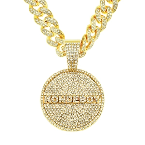 Hip Hop Cuban Link Halskette Mit Strass Besetztem Runden Buchstaben Anhänger Gold Silber Vergoldet Legierung Schmuck Für Herren