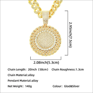 Hip-hop cuban chain necklace with sunflower pendant and size specification text