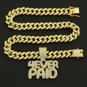 Iced out gold Cuban link chain for men with 4EVER PAID letter pendant jewelry