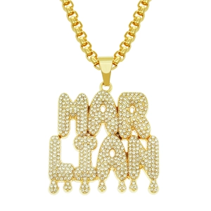Hip Hop Marlian Letter Pendant Necklace For Men Gold Plated Alloy Rhinestone Drip Style Box Chain Bold Streetwear Punk Jewelry