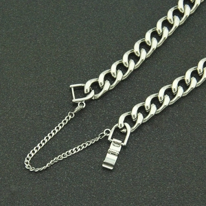 Polished silver stainless steel curb chain necklace featuring a secure safety clasp