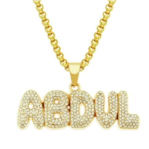 Punk Hip Hop Iced Out Lettera Ciondolo Collana Colore Oro Lega Strass ABDUL Fascino Streetwear Gioielli Per Uomo