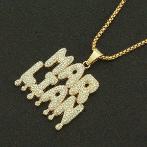 Hip-hop gold plated necklace with iced out MAR LIAN dripping letters pendant for men