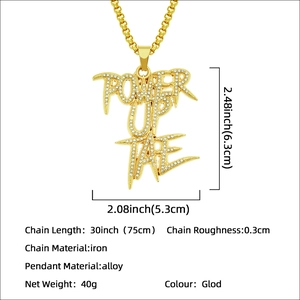 Hip hop triple-layered iced-out pendant necklace with Power Up Tae letter engraving