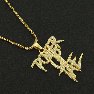 Hip hop street style gold plated triple layer pendant necklace with ROUSE iced out letter design