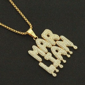 Hip-hop gold box chain necklace with iced out RICH MAN letter pendant for men