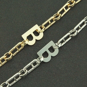 Minimalist thick chain bracelet with B-letter buckle in gold and silver finish