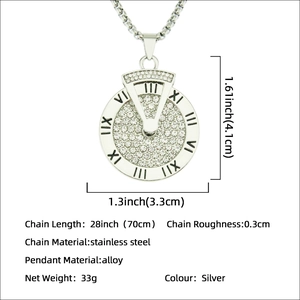 Collier avec pendentif rotatif chiffres romains et chaîne en acier inoxydable pour homme