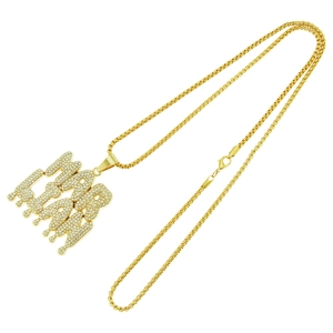 Hip hop custom gold MARLIAN bubble letter pendant necklace with iced out rhinestones