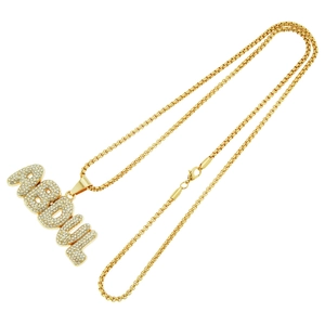Collana hip hop punk con ciondolo a lettere ABOUT dorate e strass scintillanti per uomo