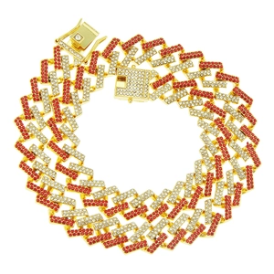 Mens Hip Hop Cuban Link Necklace Paved Colorful Rhinestone Alloy Chain Necklace Rhombus Geometric Streetwear Jewelry For Men