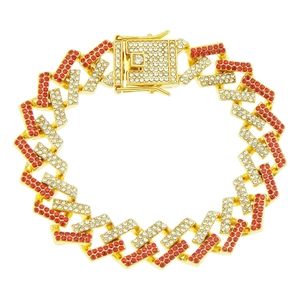 Hip Hop Cuban Link Bracelet Men Full Rhinestone Iced Out Alloy Trendy Street Style Luxurious Wristband Jewelry