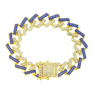 Men Hip Hop Iced Out Cuban Link Bracelet Zinc Alloy Colorful Rhinestone Inlaid Geometric Link Chain Streetwear Jewelry Gift
