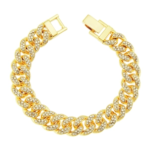 Hip Hop Men Iced Out Cuban Link Bracelet Zinc Alloy Rhinestone Pave 13mm Wide Bold Punk Street Style Men Jewelry Gift
