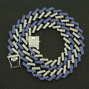 15mm Hip-Hop-Panzerkette mit blauen und weißen Kristallen auf silberner Basis