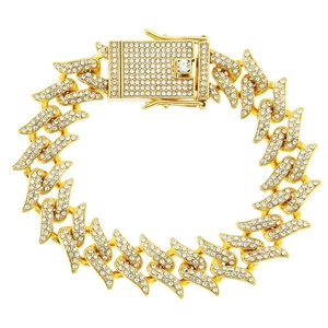 Bracciale Hip Hop da Uomo con Strass Spine Punta Punk Rock Lega di Zinco Placcato Oro Argento Catena Bracciale Moda Gioielli
