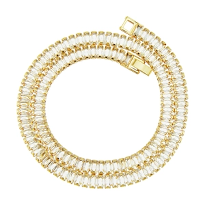 Luxury Copper Baguette Zirconia Tennis Necklace Bracelet For Men Women Hip Hop Bling Jewelry Gold Silver Plated Cuban Link Chain