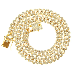 Hip Hop Iced Out Rhinestone Cuban Link Necklace Rhombus Geometric Alloy Chain For Men Women Punk Jewelry Gift