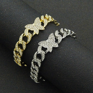 Bracelets Cuban Link papillon Iced Out en or et argent avec des strass étincelants de luxe